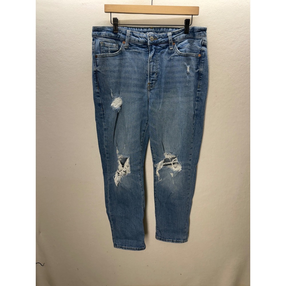 Old Navy O.G. Straight Jeans Womens 12 Blue Denim Distressed High Rise 3572
